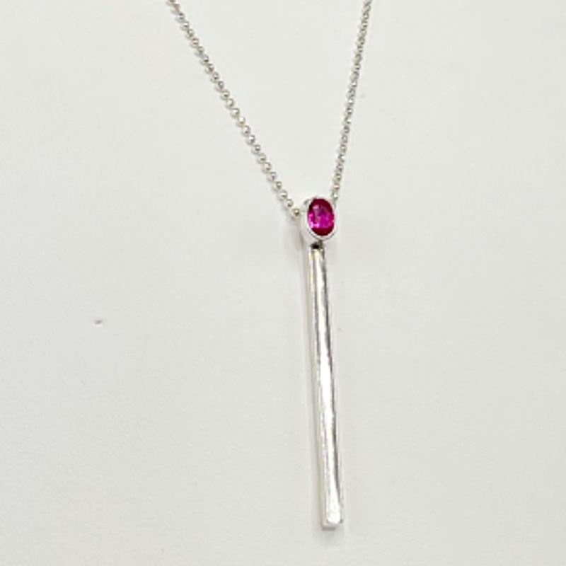 Halsband - silverstav med cerise sten (såld!)