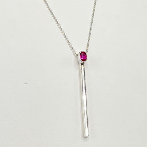 Halsband - silverstav med cerise sten (såld!)